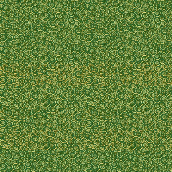 Makower Fabrics Christmas Classics Rhapsody Gold Scroll on Green
