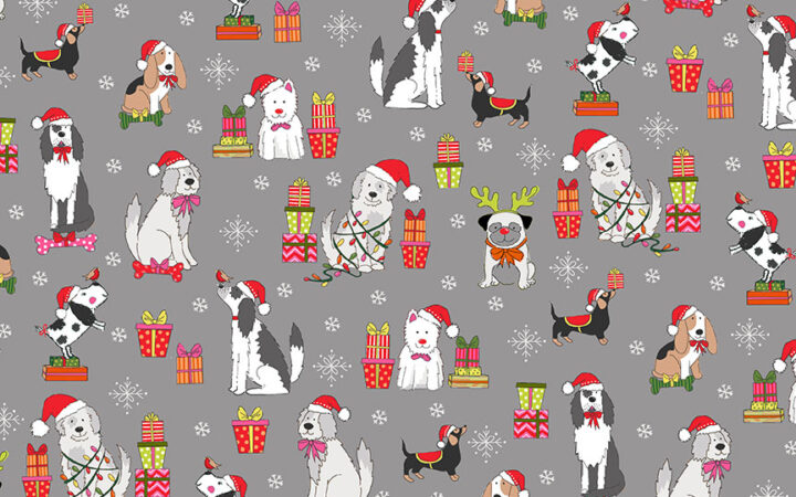 Makower Yappy Christmas Dog Scatter on Grey