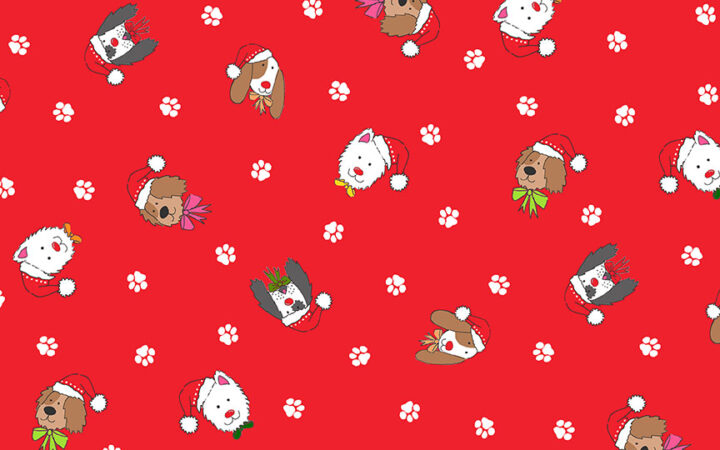 Makower Yappy Christmas Dog Heads on Red