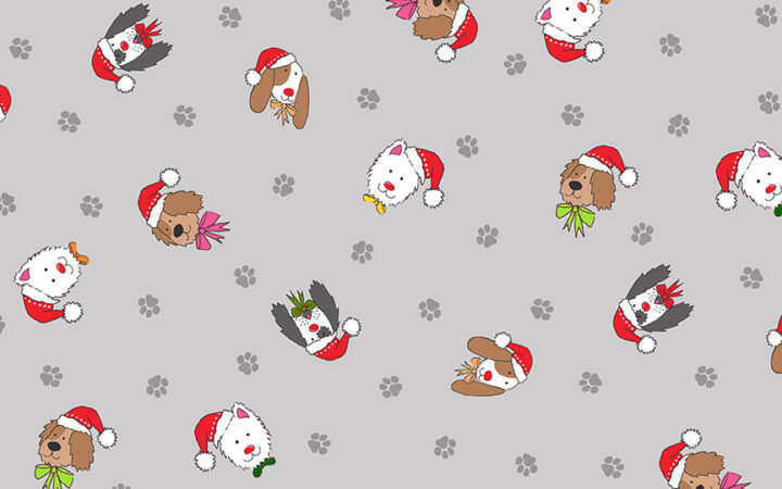 Makower Yappy Christmas Dog Heads on Grey