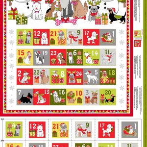 Makower Fabrics Yappy Christmas Festive Dogs Advent Calendar Panel