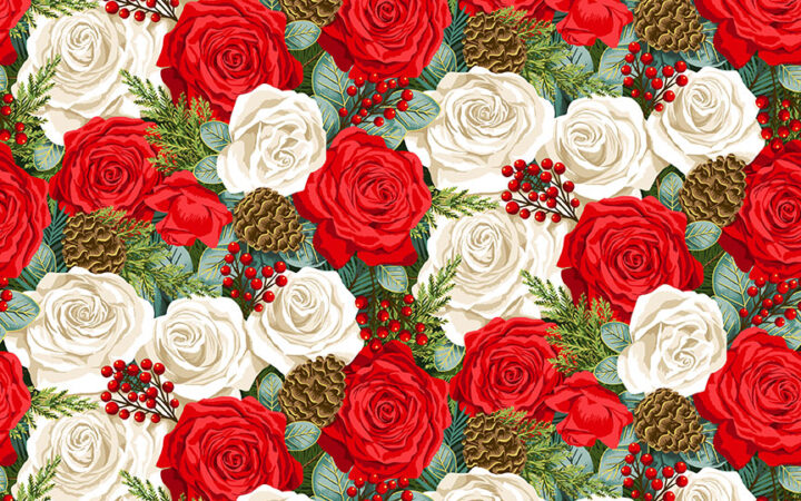 Makower Christmas Classics Rose