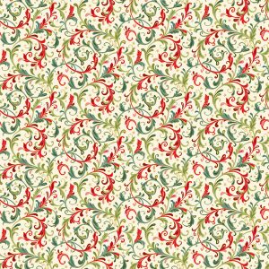 Makower Fabrics Classics Red & Green Decorative Scroll on Cream