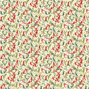 Makower Fabrics Classics Red & Green Decorative Scroll on Cream