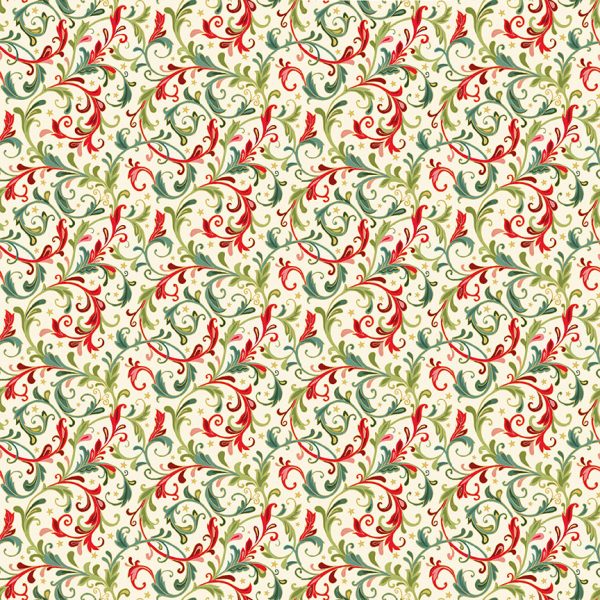 Makower Fabrics Classics Red & Green Decorative Scroll on Cream