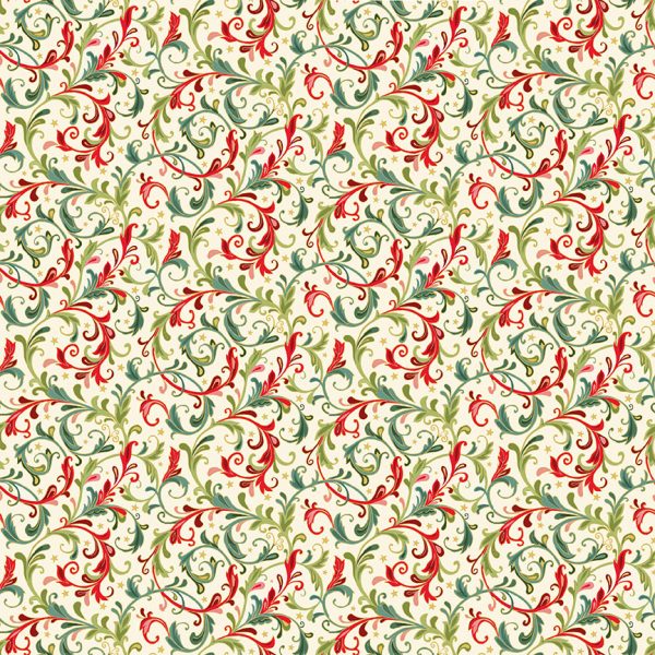 Makower Fabrics Classics Red & Green Decorative Scroll on Cream