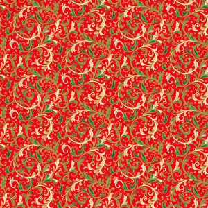 Makower Fabrics Christmas Classics Decorative Scroll on Red