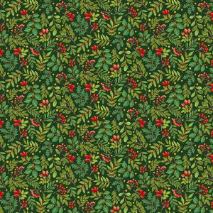 Makower Fabrics Christmas Classics Green & Red Foliage Scatter