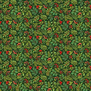 Makower Fabrics Christmas Classics Green & Red Foliage Scatter