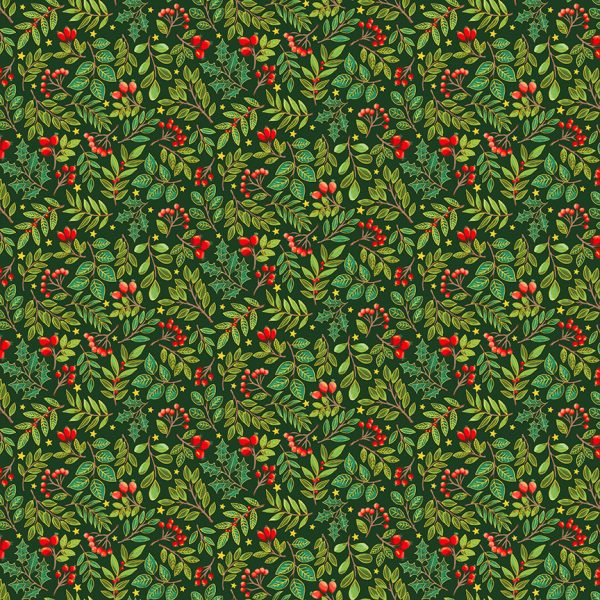 Makower Fabrics Christmas Classics Green & Red Foliage Scatter