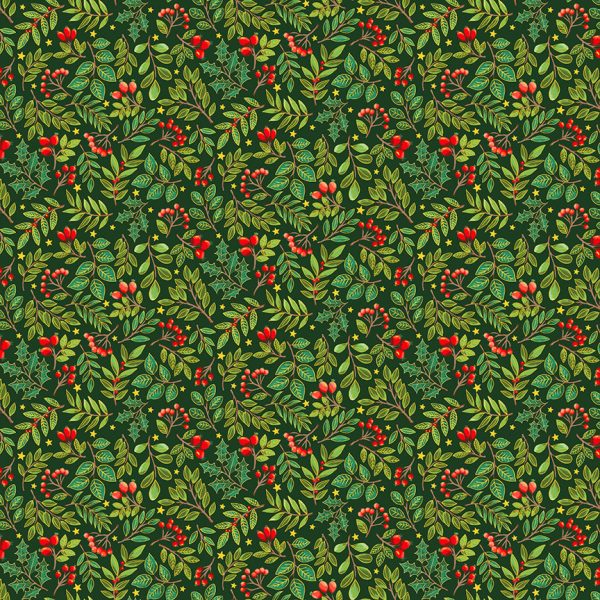 Makower Fabrics Christmas Classics Green & Red Foliage Scatter
