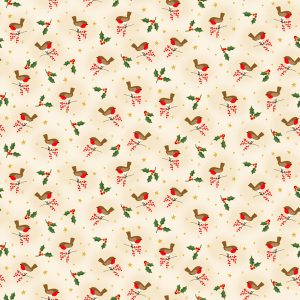 Makower Fabrics Christmas Classics Robins on Cream