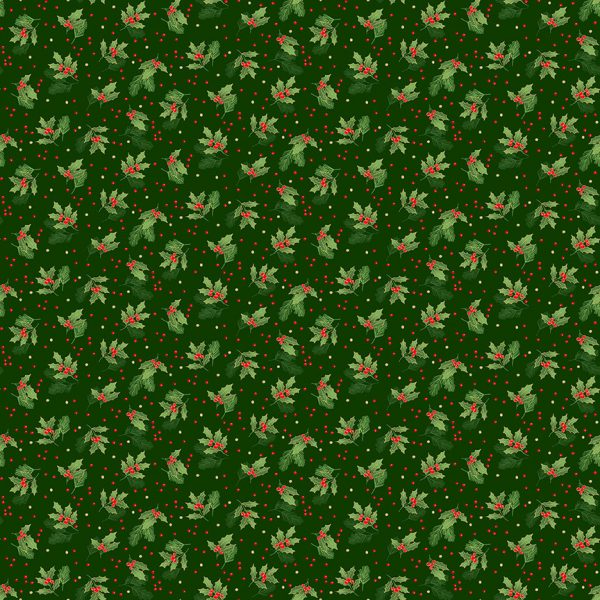 Makower Fabrics Christmas Classics Holly Spray on Green