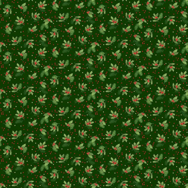 Makower Fabrics Christmas Classics Holly Spray on Green