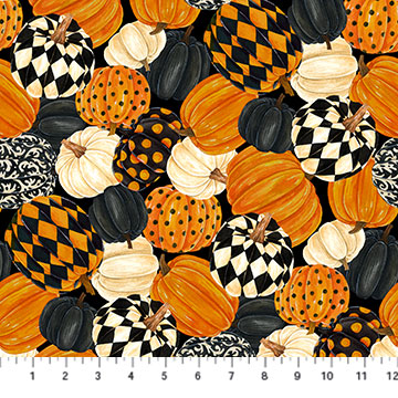 Northcott Black Cat Capers Orange & Cream Pumpkins 24116-99