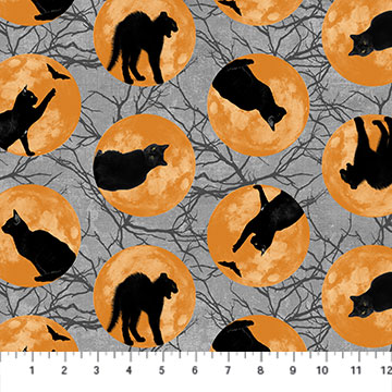 Northcott Black Cat Capers Black Cats & Orange Moon 24118-95