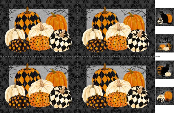 Northcott Black Cat Capers Pumpkin Placemats Panel 24127-99