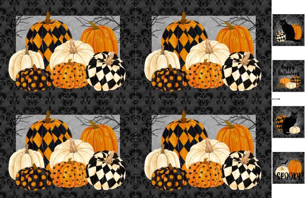 Northcott Black Cat Capers Pumpkin Placemats Panel 24127-99