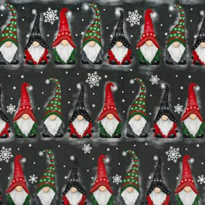 Shannon Digital Cuddle Fabric Christmas Gnomes in Red & Green on Grey