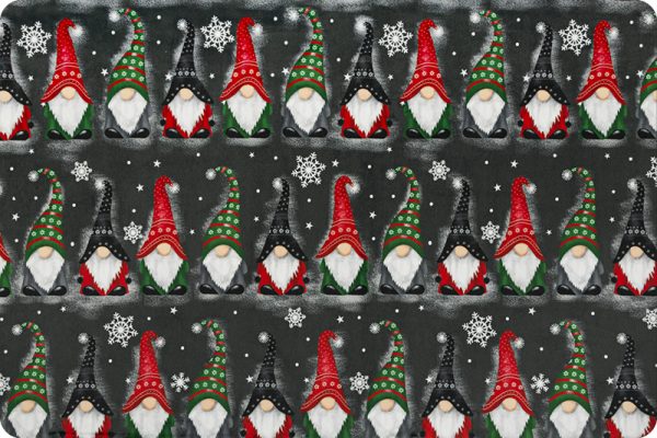 Shannon Digital Cuddle Fabric Christmas Gnomes in Red & Green on Grey