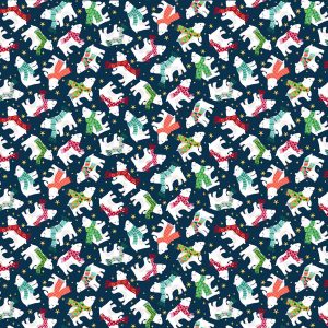 Makower Fabrics Santa Express Polar Bears on Dark Blue 2239/B