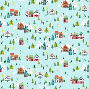 Makower Fabrics Christmas Village on Aqua 2379/T