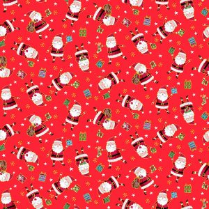 Makower Fabrics Santa Express Jolly Santas on Red 2380/R