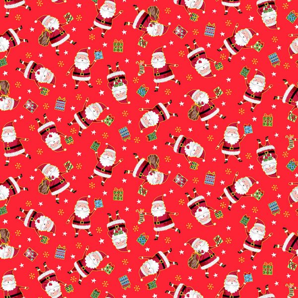 Makower Fabrics Santa Express Jolly Santas on Red 2380/R