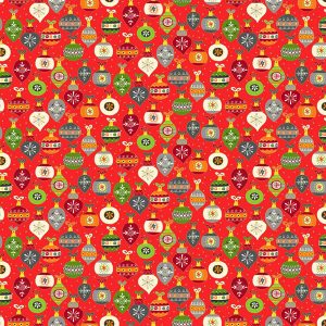 Makower Fabrics Christmas Baubles on Red 2381/R