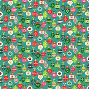 Makower Fabrics Christmas Baubles on Teal 2382/T