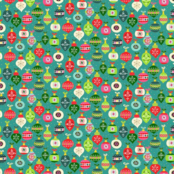 Makower Fabrics Christmas Baubles on Teal 2382/T