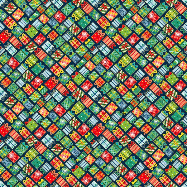 Makower Fabrics Mini Christmas Presents on Blue 2382/B