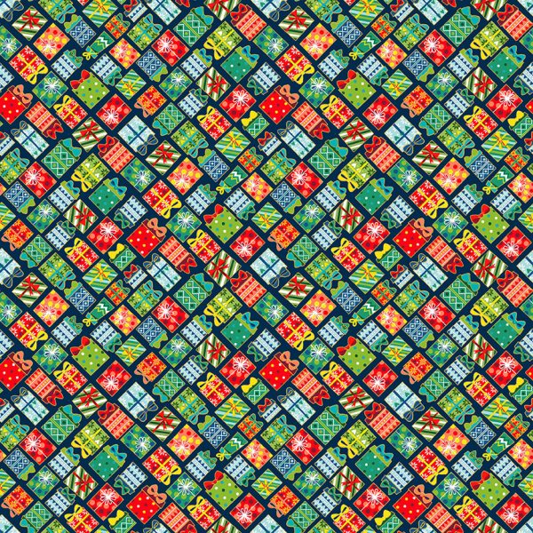 Makower Fabrics Mini Christmas Presents on Blue 2382/B