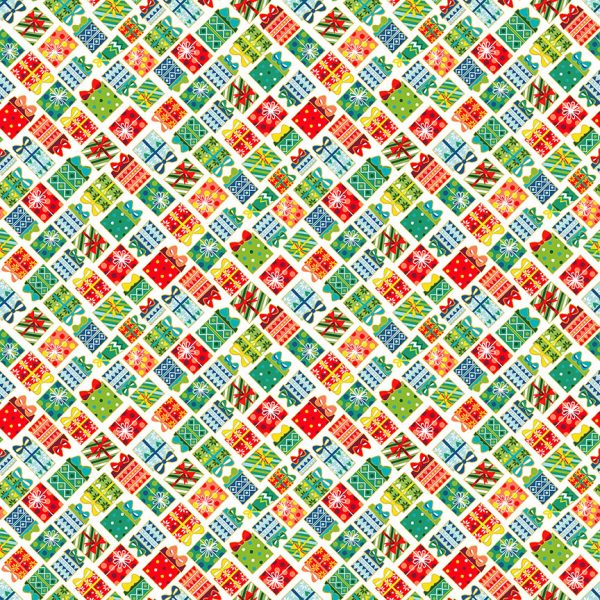 Makower Fabrics Mini Christmas Presents on Cream 2382/Q