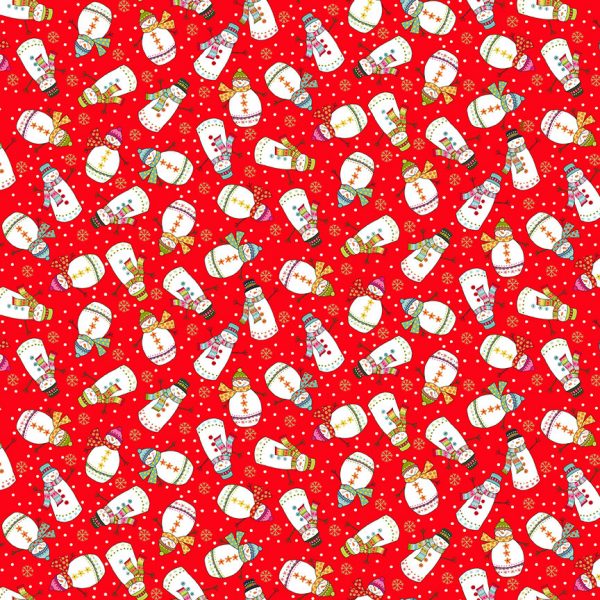 Makower Fabrics Santa Express Jolly Snowmen on Red 2386/R