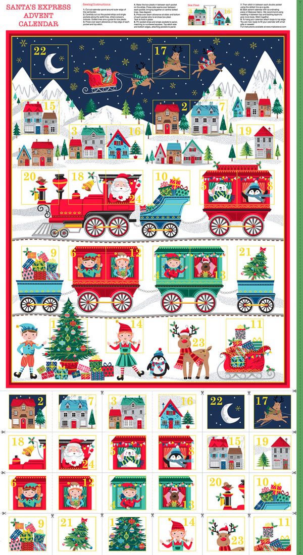 Makower Santa Express Advent Calendar Fabric Panel 2387/1