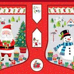 Makower Fabrics Christmas Stocking Panel Santa & Snowman 2388/1