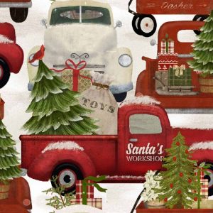 3 Wishes Home for the Holidays Red Truck Fabric