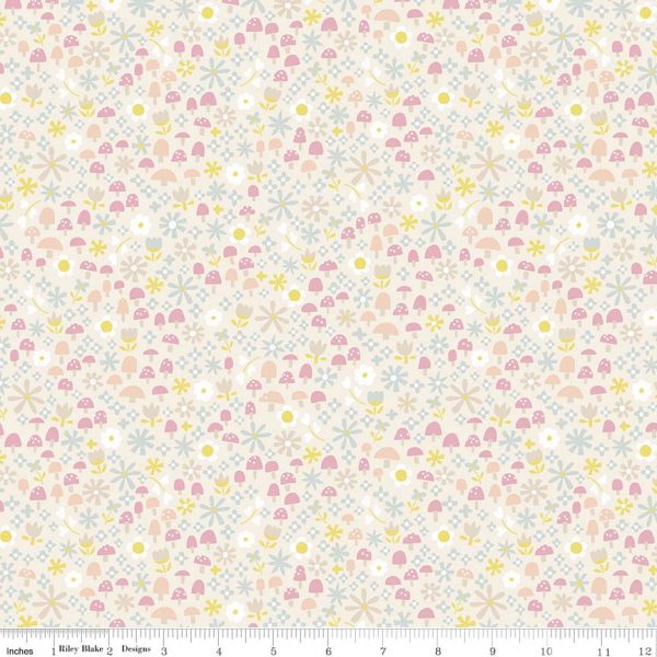 Riley Blake Fabrics Toadstools & Flowers on Cream 5714