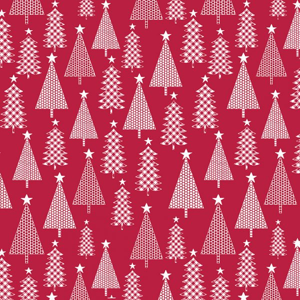 Benartex Fabrics Joy White Christmas Trees on Red 6905-10
