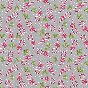 Benartex Fabrics Joy Candy Canes on Grey 6907-11