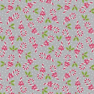 Benartex Fabrics Joy Candy Canes on Grey 6907-11