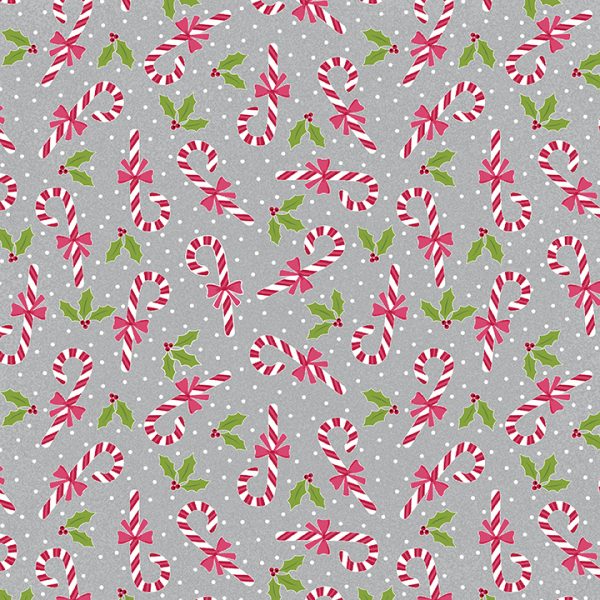 Benartex Fabrics Joy Candy Canes on Grey 6907-11