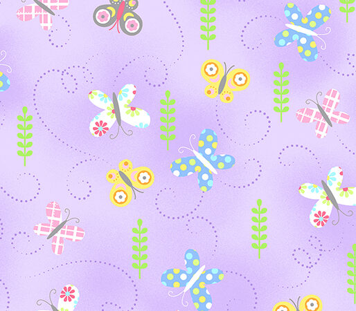 Benartex Hippity Hoppity Lilac Butterflies