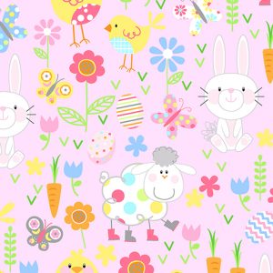 Benartex Hippity Hoppity Fabric Friends Pink