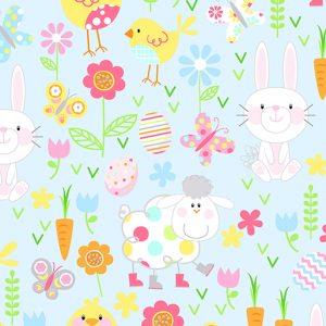 Benartex Hippity Hoppity Fabric Friends Blue