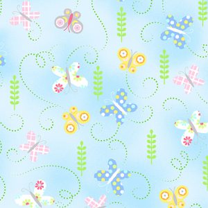 Benartex Hippity Hoppity Fabric Butterflies Blue