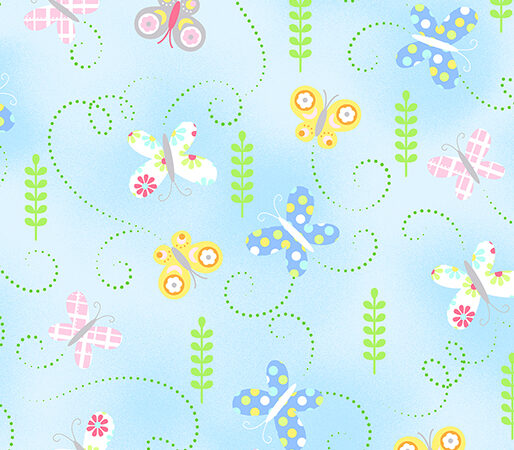 Benartex Hippity Hoppity Blue Butterflies