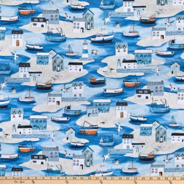 Sailor's Rest Fishing Village design fabric by P & B Textiles