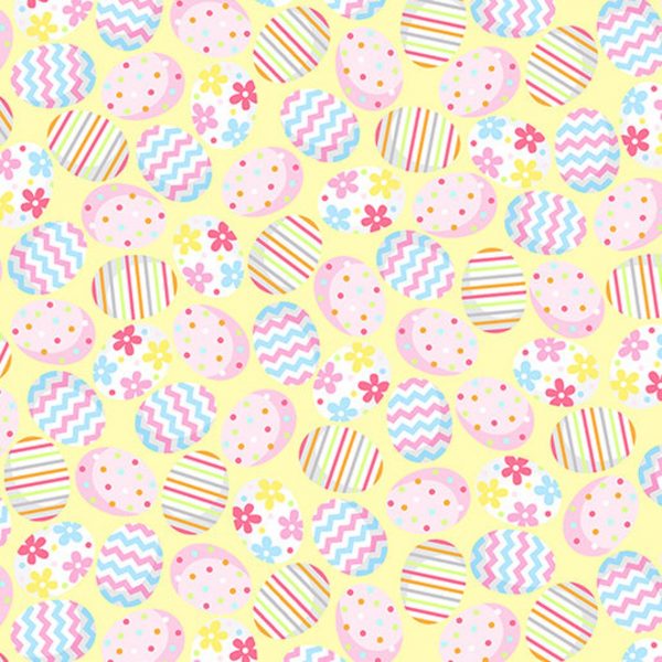 Benartex Hippity Hoppity Fabric Easter Eggs on Yellow